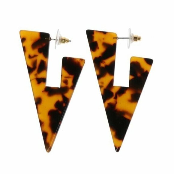 Leopard Statement Triangle Acrylic Geometric Tortoise Shell Resin Stud - Picture 1 of 1